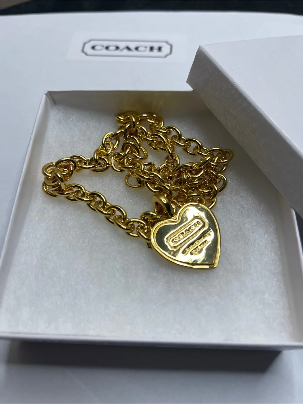 Coach Leatherware Est. 1941 Gold Heart Tag 18” Necklace
